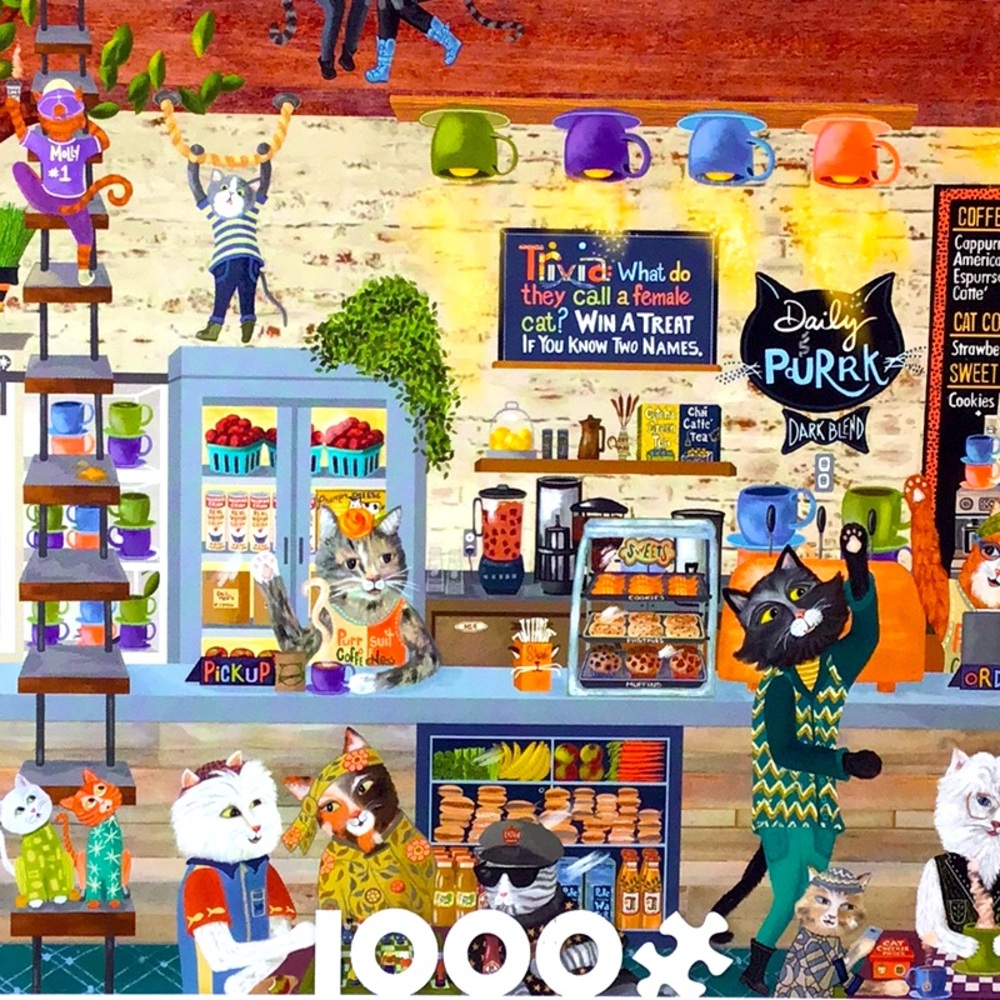 🐈 ‘Cat Cafe’ 1000+EZ-2-Hold Larger Size Pieces Jigsaw Puzzle with Poster
